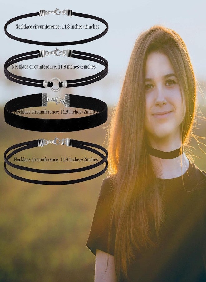 PINCHUAN 4PCS Black Choker Necklace for Women Velvet Choker Heart Pendant Necklace Classic Lace Choker Necklaces Gothic Lace Chokers Choker Gifts-4PCS Black/B - Image 4